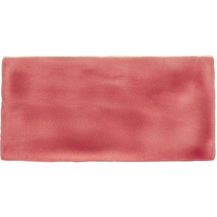 Rechteckige roséfarbene Keramikfliese, handglasiert