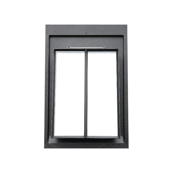 Schornstein Revisionsklappe aus Metall in Schwarz, rechteckig, mit Doppeltür, Kaminzubehör Metallene Revisionsklappe in Schwarz für den Schornstein, rechteckige Form mit Doppeltür für Wartungszwecke