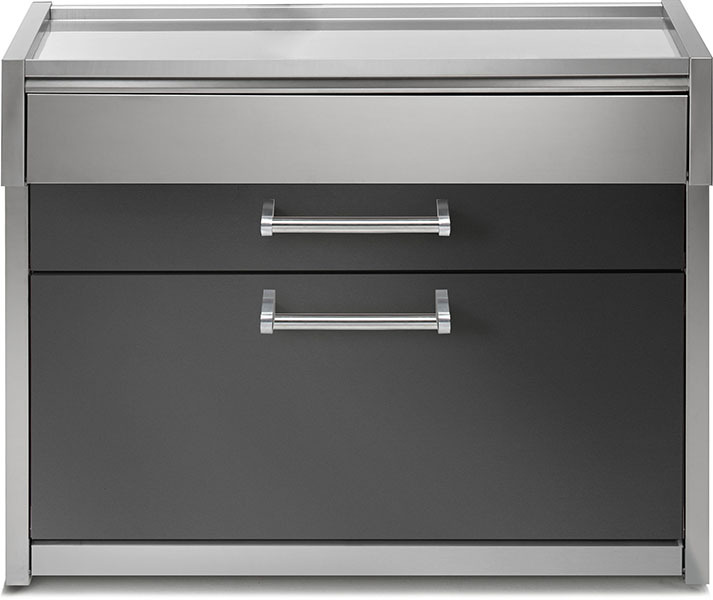 Outdoor Küchenmodul aus Edelstahl mit zwei großen Schubladen Modernes Outdoor Küchenmodul mit Edelstahlfront und zwei geräumigen Schubladen