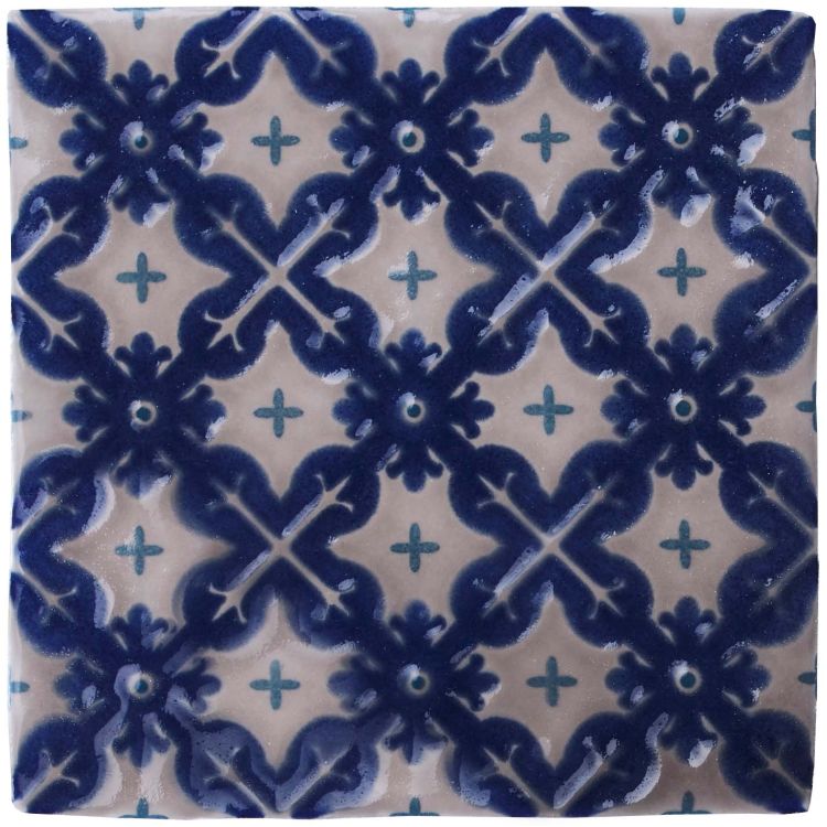 Blaue Vintage-Fliese mit floralem Muster, Keramik