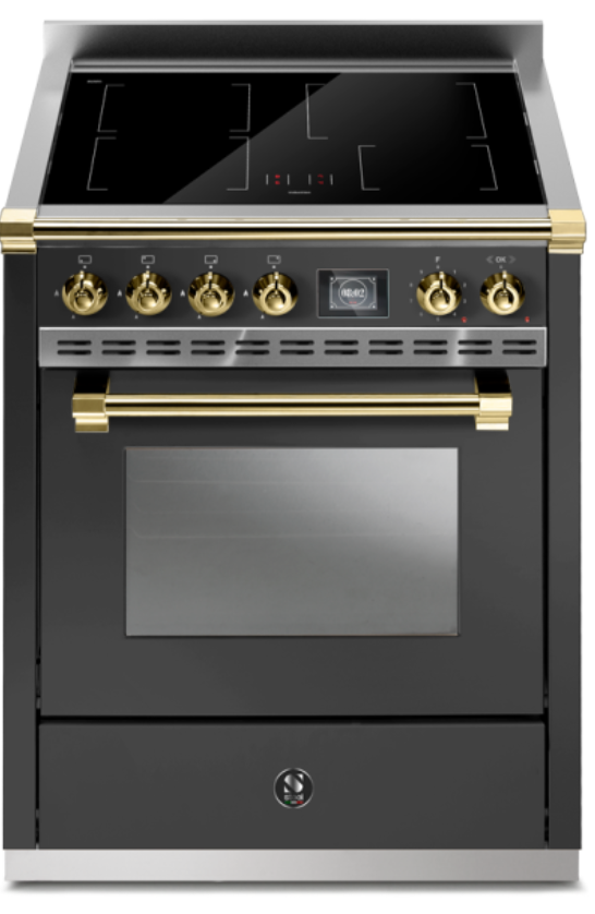Freistehender Induktionsherd mit Ofen, schwarz-gold, 60 cm