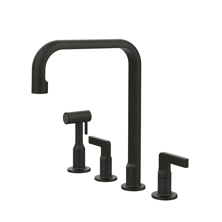 Schwarzes 4-Loch Küchenarmatur-Set mit Seitensprayer