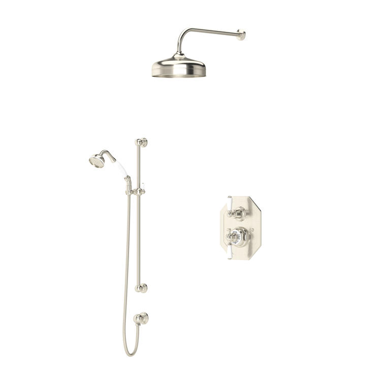 Perrin & Rowe Traditional Duschsystem Nr. 2 mit 8-Zoll-Kopfbrause in Zinn (Pewter)