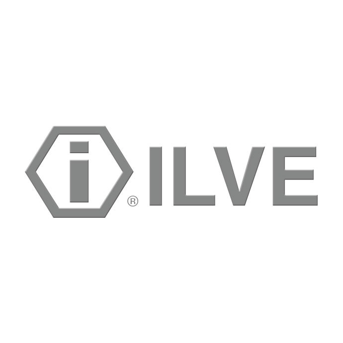 ILVE Logo – Hochwertige Küchengeräte und Haushaltsgeräte ILVE Firmenlogo in Grau mit sechseckigem Symbol und Schriftzug – Hersteller für Küchengeräte