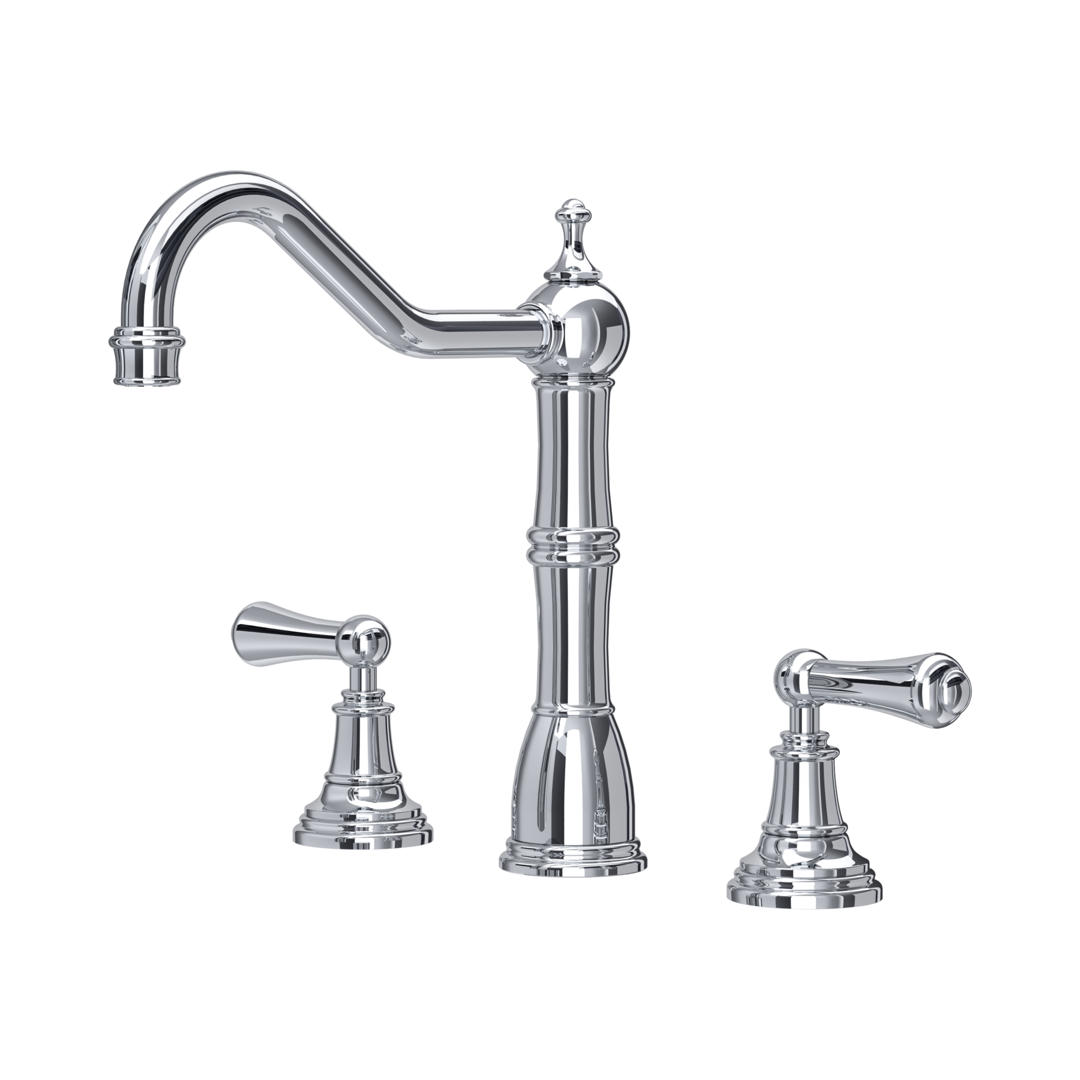Klassische 3-Loch Waschtischarmatur aus Chrom mit hohem Auslauf und zwei Hebelgriffen – Retro Badarmatur für Waschbecken