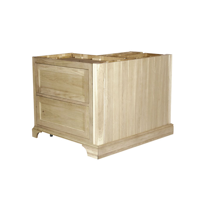 Unbehandelter Unterschrank aus Massivholz mit zwei Schubladen für Küche oder Bad Unlackierter Unterschrank aus hellem Massivholz, ausgestattet mit zwei geräumigen Schubladen, ideal für Küche oder Badezimmer