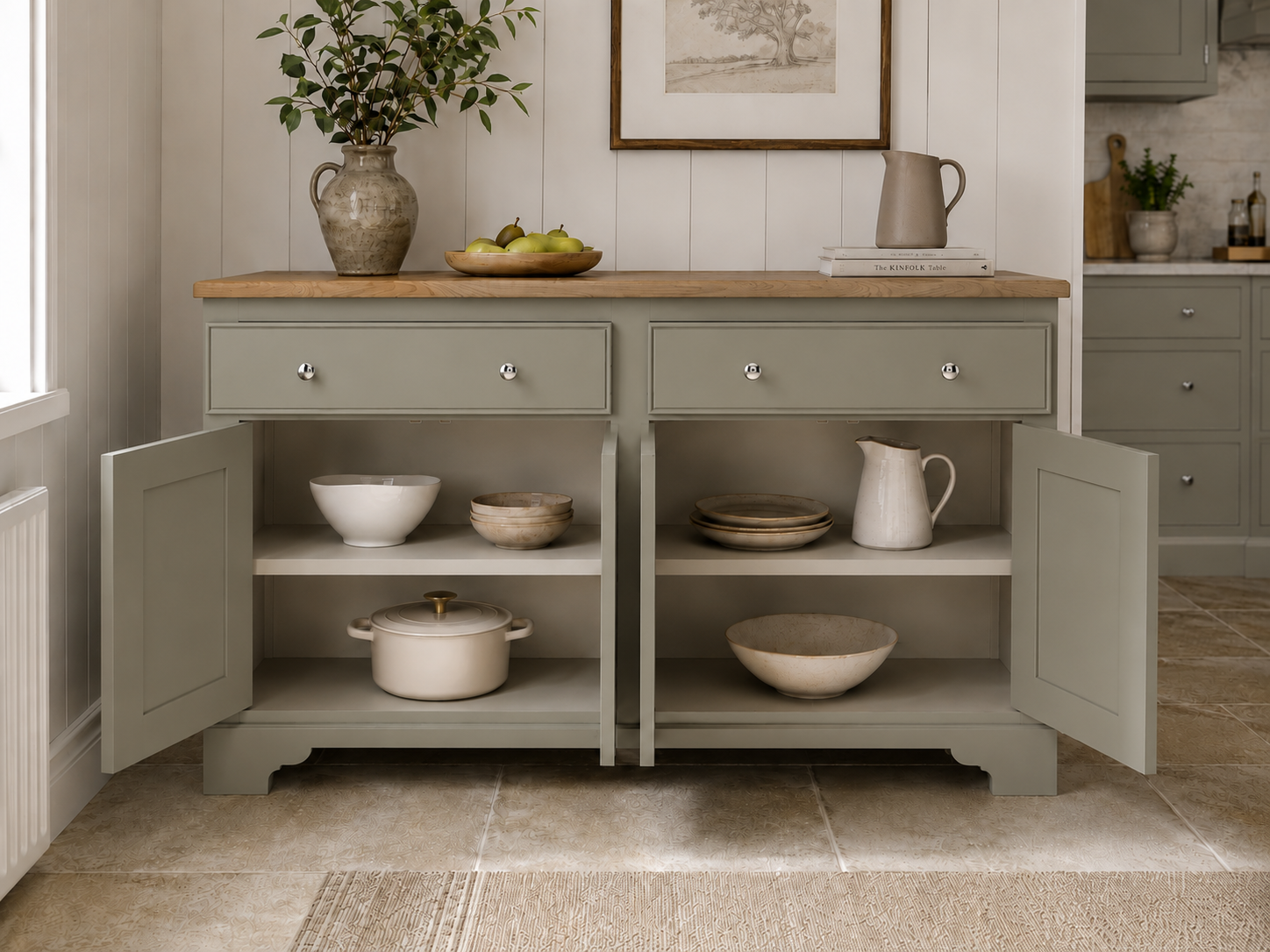 Chichester Sideboard mit Eicheplatte – englischer Landhausstil, Massivholz