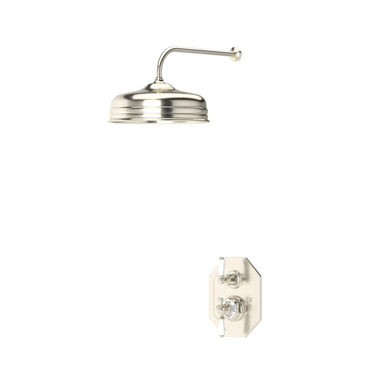 Perrin & Rowe Traditional Duschsystem Nr. 3 mit 12-Zoll-Kopfbrause in Zinn (Pewter)