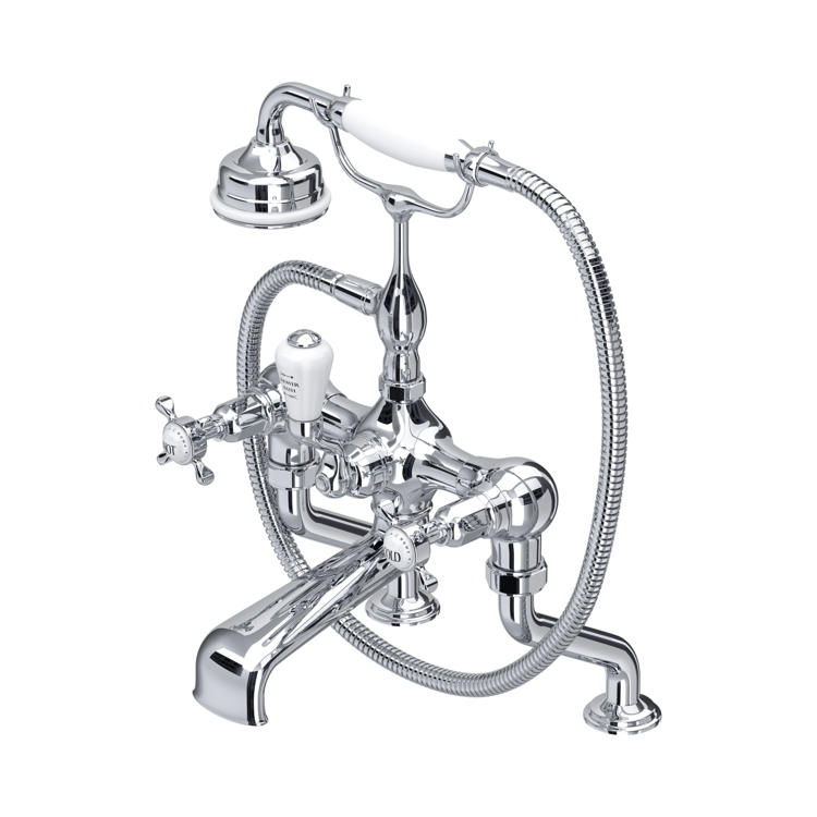 Perrin & Rowe Traditional 3501 Badewannenarmatur mit Handbrause und Kreuzgriffen in Chrom