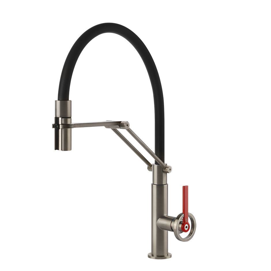 Moderne Küchenarmatur mit Ausziehbrause, schwarz/edelstahl