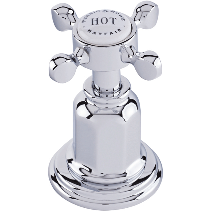 Verchromter Kreuzgriff für Armaturen mit Beschriftung HOT, klassisches Design für Waschbecken oder Bad