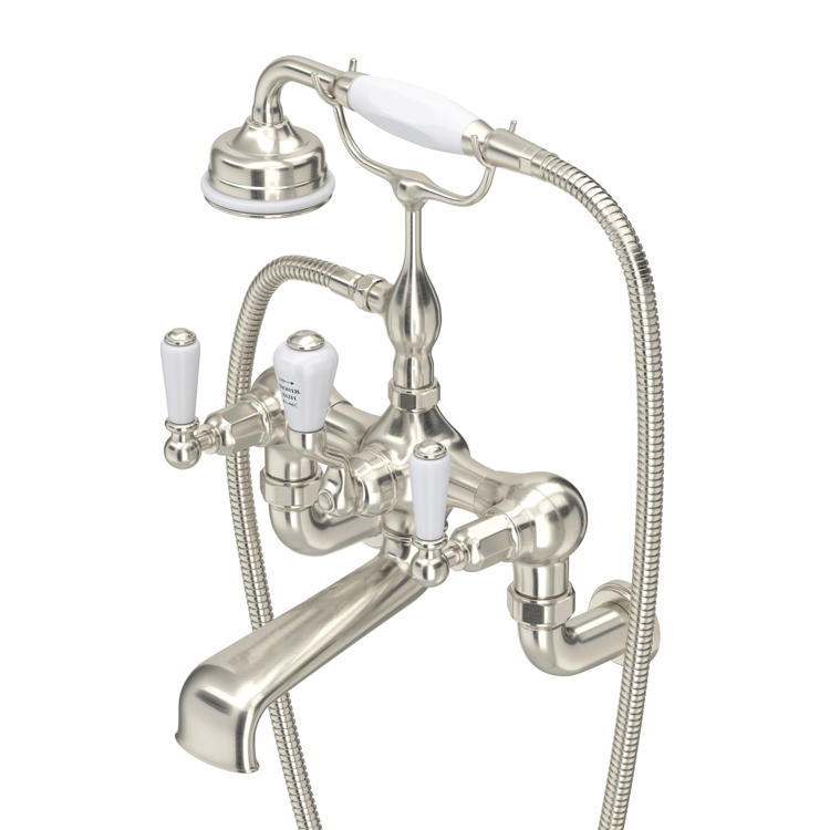 Perrin & Rowe Traditional 3510 Badewannenarmatur mit Handbrause für Wandmontage in Nickel matt