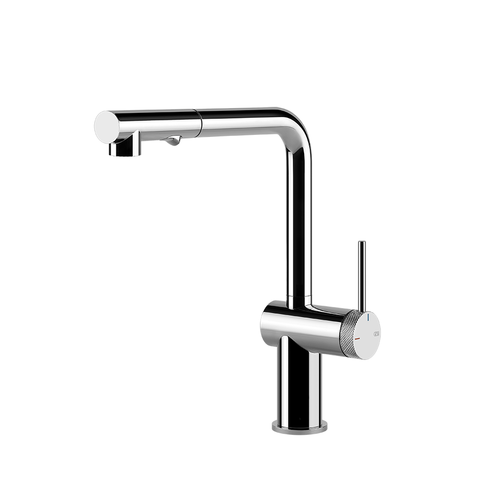 Küchenarmatur aus Chrom mit Einhebel und Winkelauslauf