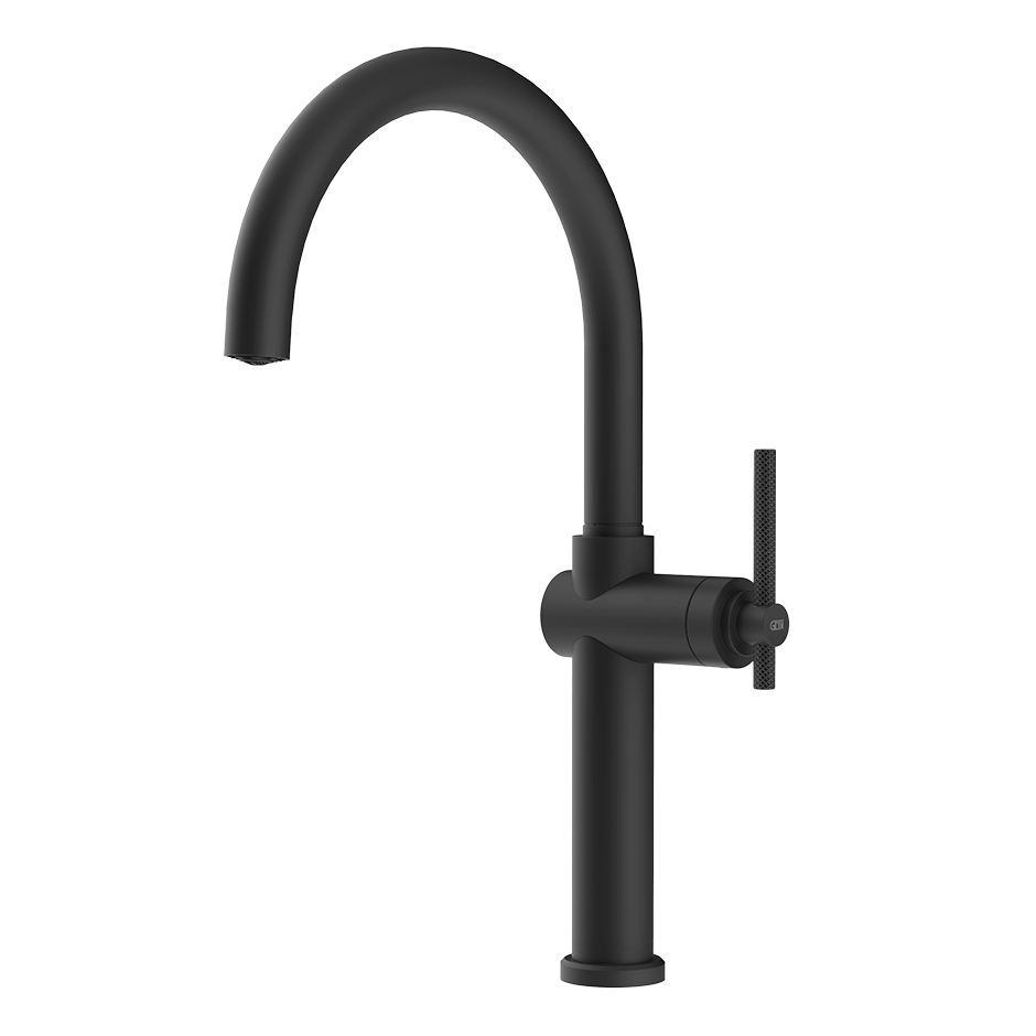 Schwarze Einhebel-Küchenarmatur, hoher Auslauf