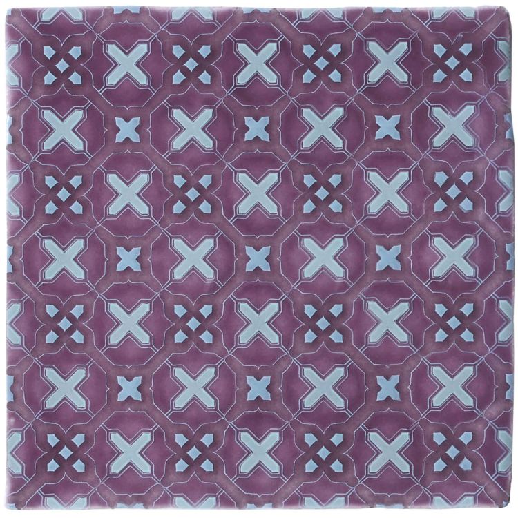 Zementfliese in Lila mit blauem X-Ornamentmuster