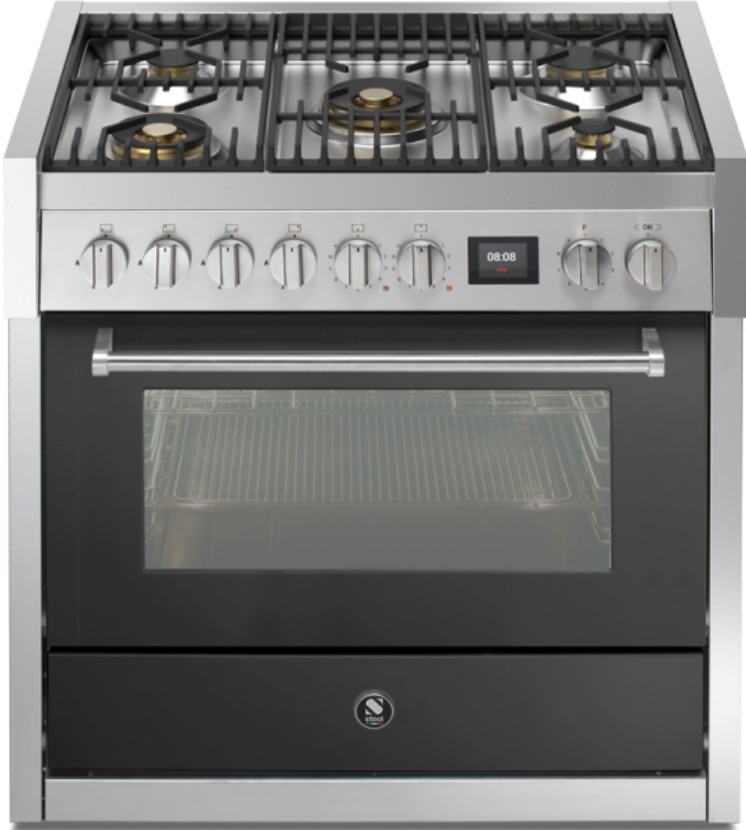 Freistehender Gasherd 90 cm, Edelstahl, 5 Brenner, Wok, Gerät, Elektrisches Gerät, Herd, Gasherd