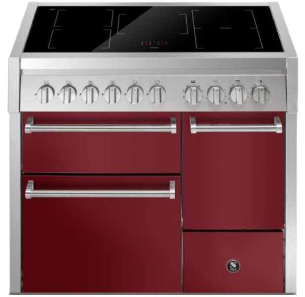 Freistehender Induktionsherd 90 cm, burgunderrot, Doppelofen