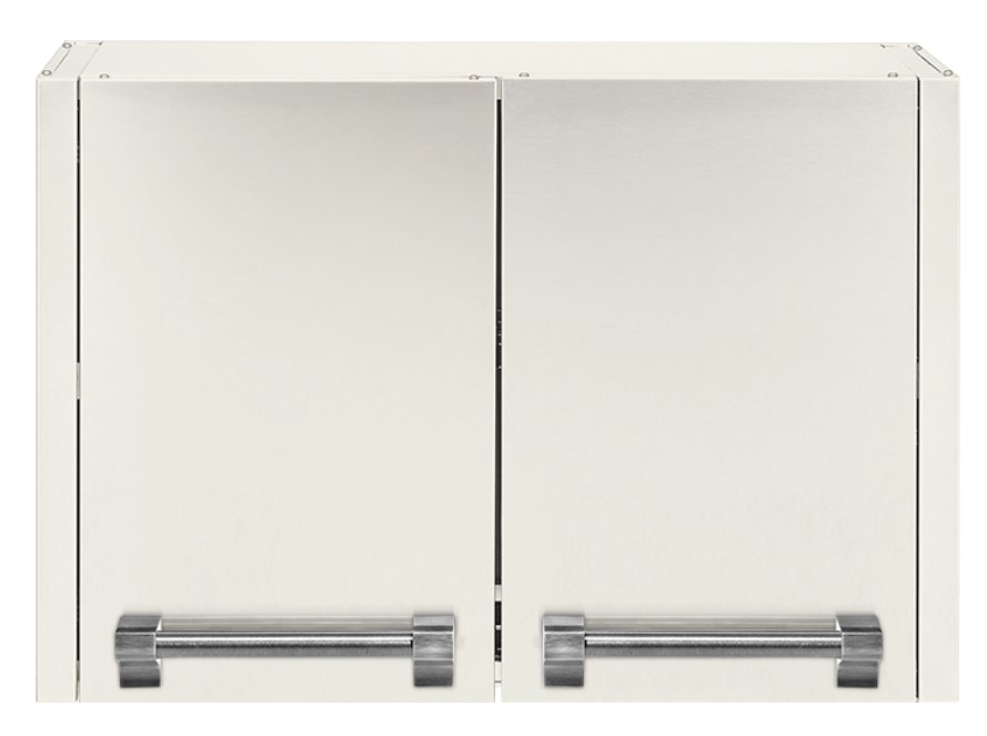 Edelstahl Einbau-Schrank mit Doppeltür für Outdoor-Küche Geschlossener Einbauschrank aus Edelstahl mit zwei Türen und stabilen Griffen, geeignet für die Nutzung in einer Outdoor-Küche