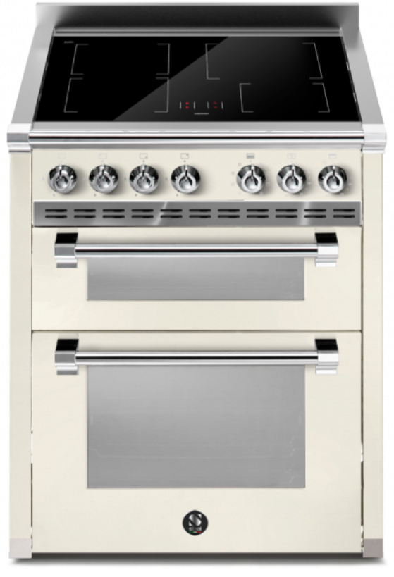 Freistehender Induktionsherd, 2 Öfen, Edelstahl, creme