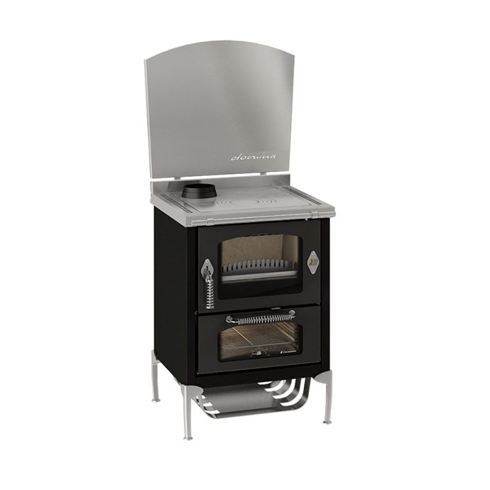 Küchenherd mit Edelstahlabdeckung und Backofen, Holzofen für Kochen und Heizen Schwarzer Holzherd mit Edelstahlabdeckung, Sichtfenster und Backofen, geeignet zum Kochen und Heizen in der Küche