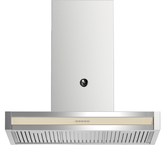 Edelstahl-Dunstabzugshaube mit elegantem Design und integrierten Bedienelementen
