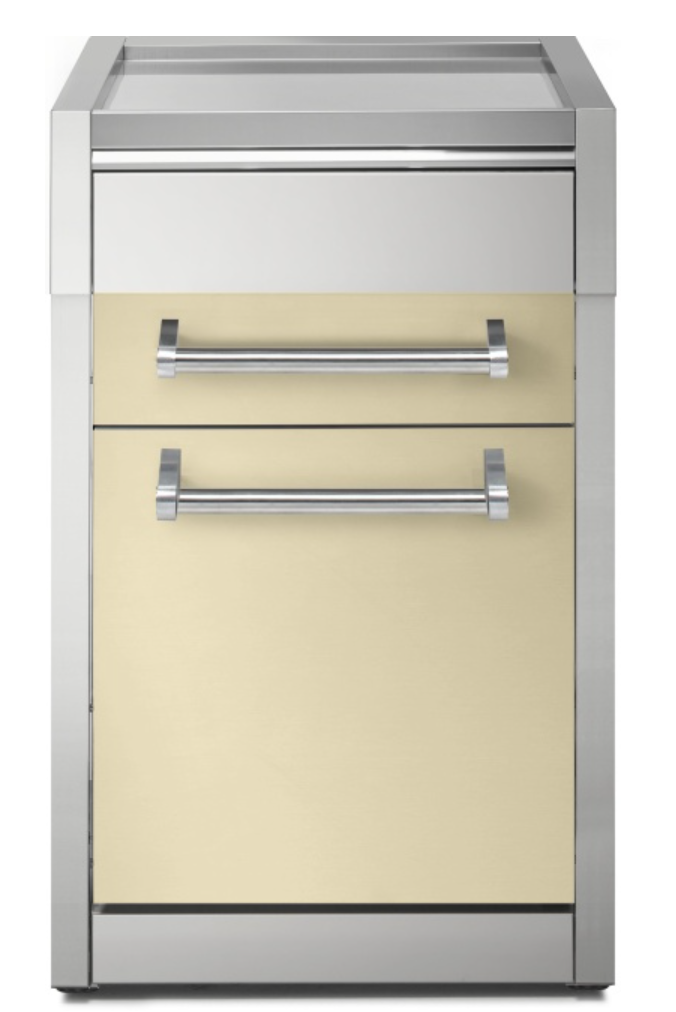 Moderne Küchenschublade aus Edelstahl mit zwei Griffen und glatter Oberfläche