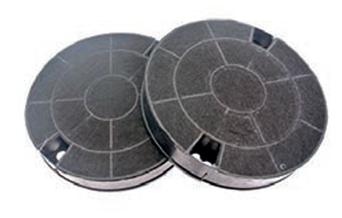 Zwei runde Aktivkohlefilter als Ersatzfilter für Dunstabzugshauben, nebeneinander liegend