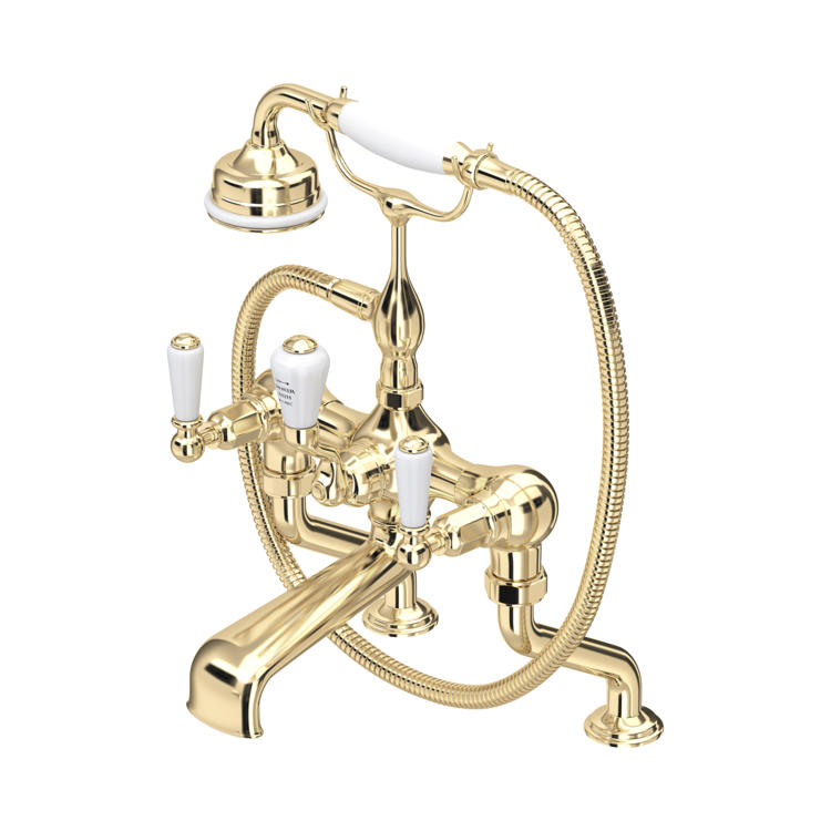 Perrin & Rowe Traditional 3500 Badewannenarmatur mit Handbrause und Hebelgriffen in Gold