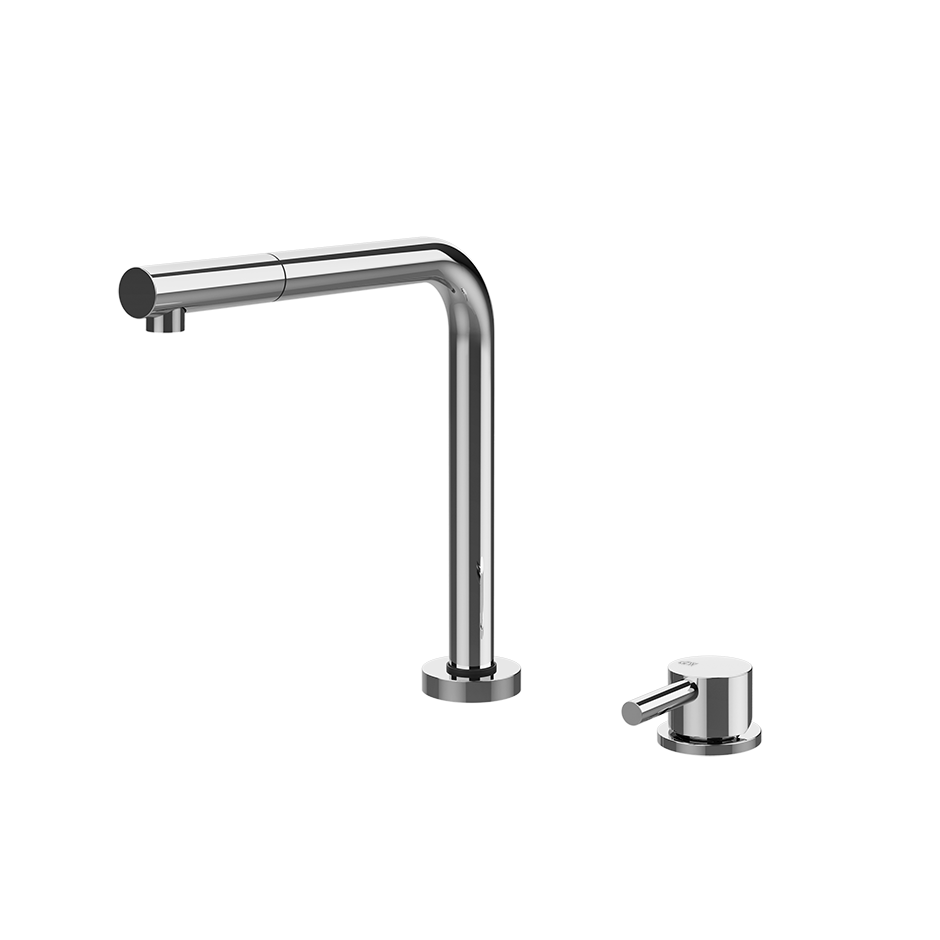 Zweiloch Küchenarmatur mit hohem L-Auslauf, Chrom