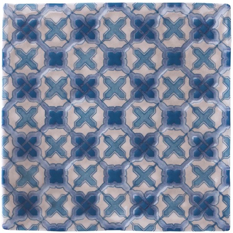 Blaue Vintage-Fliese mit X-Muster, glasiert