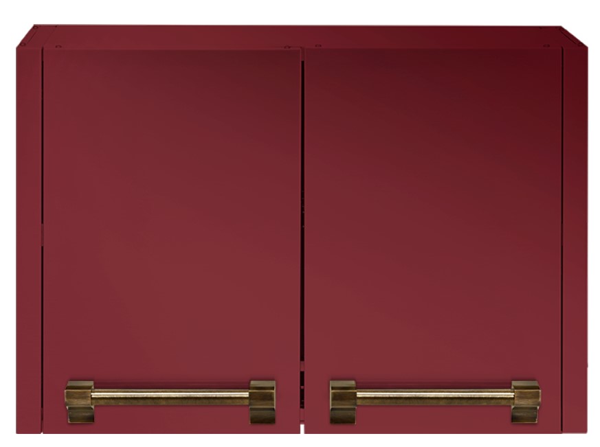Küchenschrank in Bordeaux-Rot mit goldfarbenen Griffen, moderner Hängeschrank Moderner bordeaux-roter Hängeschrank mit zwei Türen und goldfarbenen Griffen, ideal für die Küche