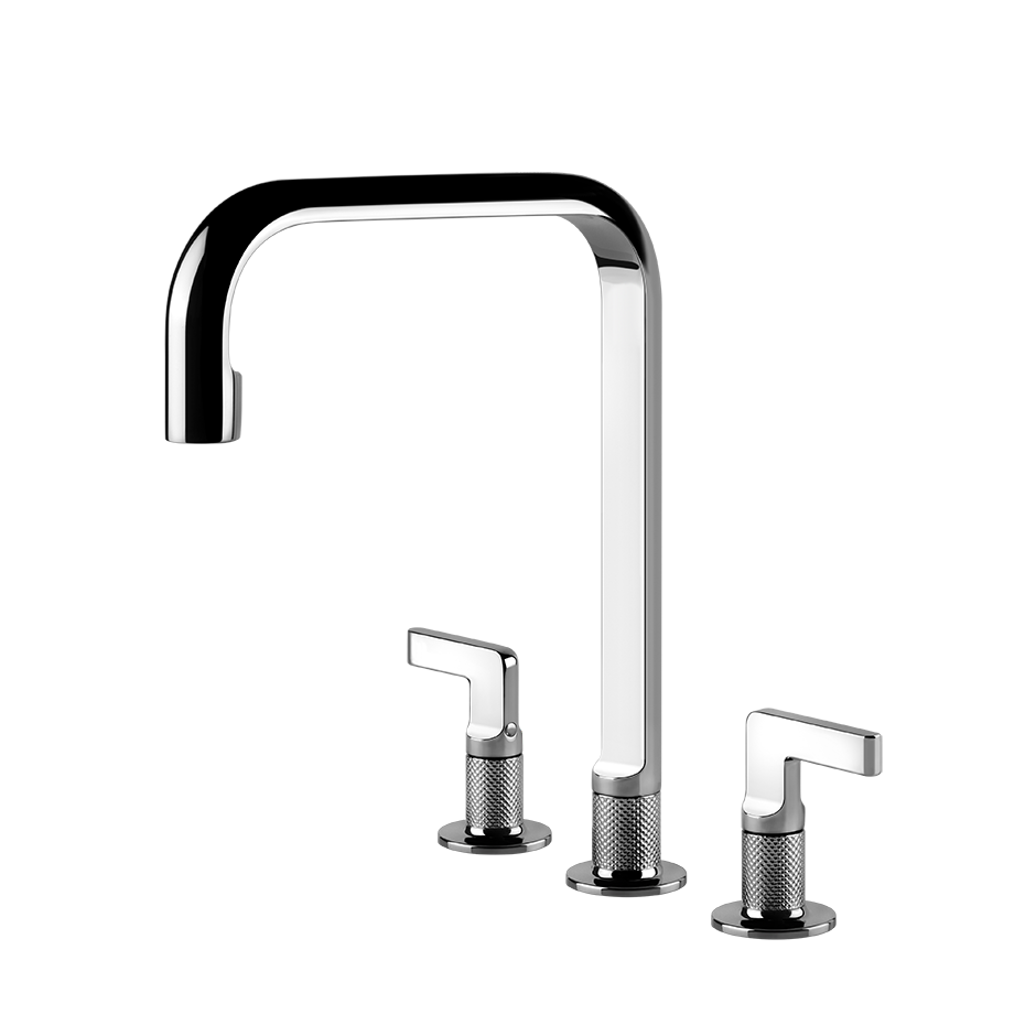 Chrom 3-Loch Zweigriff-Küchenarmatur mit hohem Auslauf